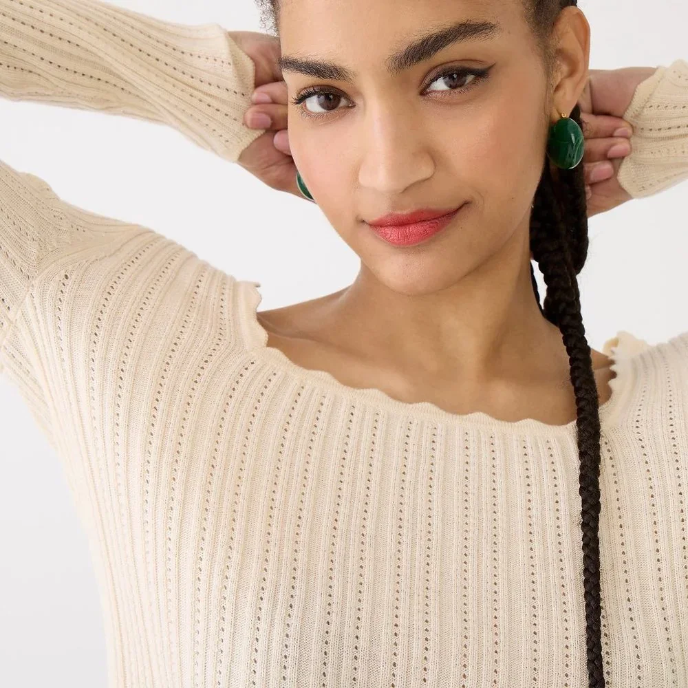 Size XS J.Crew Scalloped Squareneck Pointelle Sweater $28 (Firm) $140